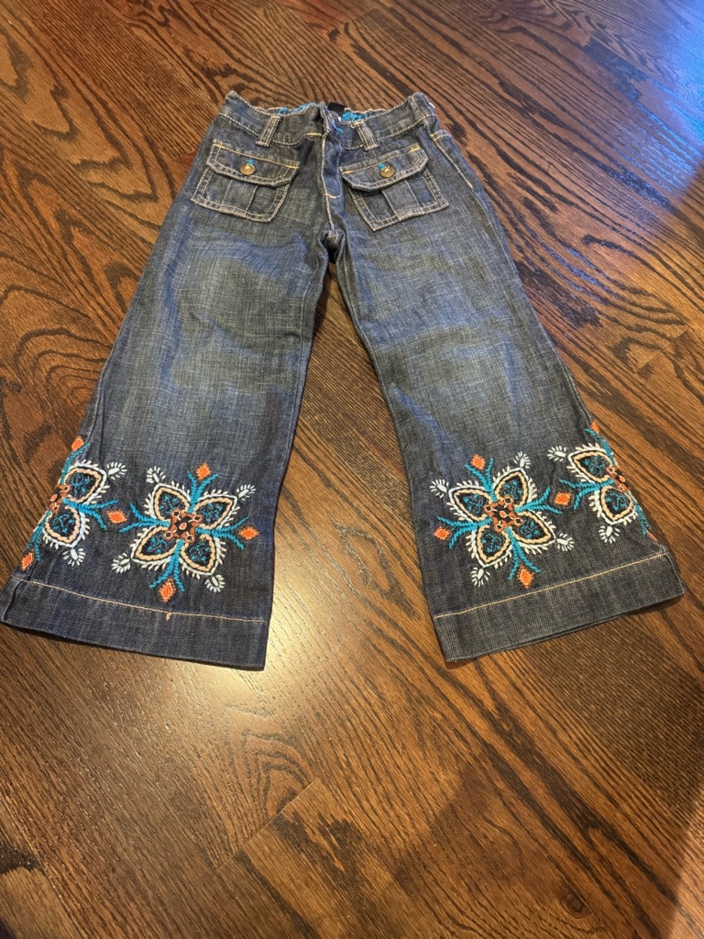 GAP Dark Blue Wide-Leg Jeans with Orange & Teal Floral Embroidery